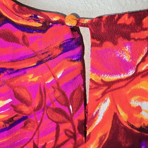 VINTAGE 60s 70s Psychedelic Floral Kaftan Muumuu Maxi Dress Hot Pink Orange... - Picture 3 of 6